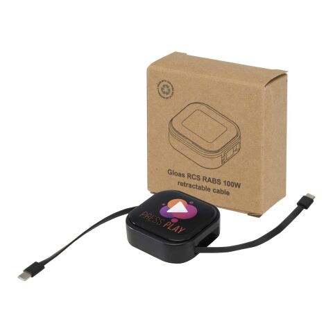 Cable retráctil reciclado 5 en 1 para sincronización de datos y carga rápida de 100 W con kit de herramientas para smartphone &quot;Gloas&quot; Estándar | Negro intenso | sin montaje de publicidad | no disponible | no disponible