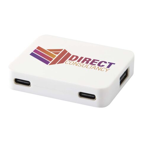 Hub USB de 4 puertos con salida USB-A y tipo-C y doble entrada fabricado con plástico reciclado &quot;Gaia&quot; Estándar | Blanco | sin montaje de publicidad | no disponible | no disponible
