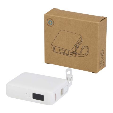 Batería externa para tableta de 10 000 mAh y 35 W con cable tipo C integrado y fabricada con plástico reciclado &quot;Acrux&quot; Estándar | Blanco | sin montaje de publicidad | no disponible | no disponible