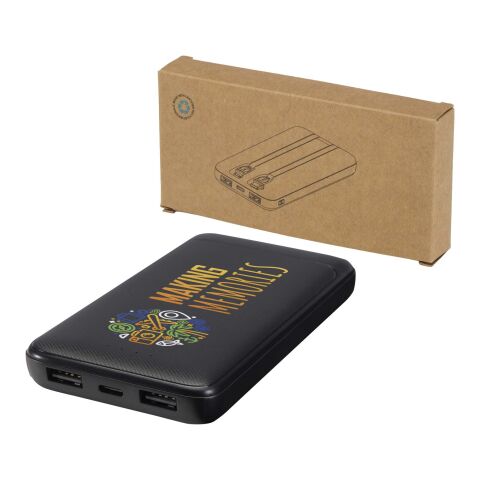 Batería externa de plástico reciclado de 10&nbsp;000&nbsp;mAh y 10&nbsp;W con 2 cables integrados "Adhil" Estándar | Negro intenso | sin montaje de publicidad | no disponible | no disponible