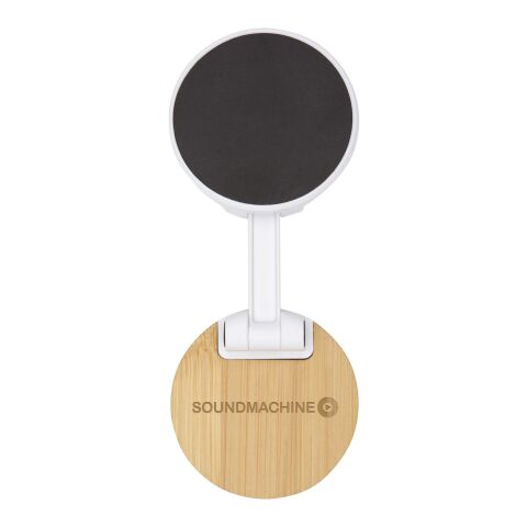 Soporte para teléfono magnético plegable de plástico reciclado con detalles de bambú &quot;Alcor&quot; Estándar | Blanco | sin montaje de publicidad | no disponible | no disponible