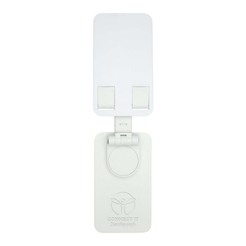 Soporte para teléfono plegable de plástico reciclado con soporte metálico para escritorio &quot;Alhena&quot; Estándar | Blanco | sin montaje de publicidad | no disponible | no disponible