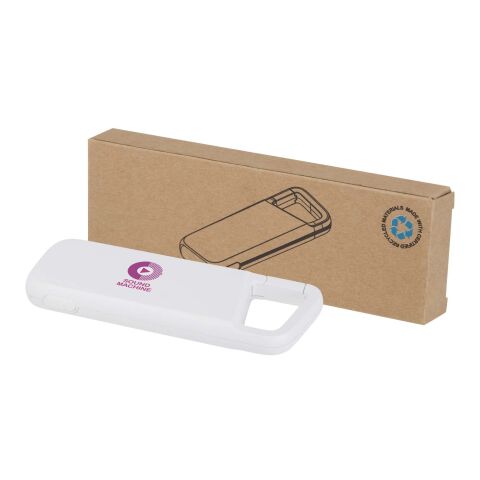 Batería externa de 5000 mAh y 12 W de plástico reciclado resistente al agua con mosquetón &quot;Alkes&quot; Estándar | Blanco | sin montaje de publicidad | no disponible | no disponible