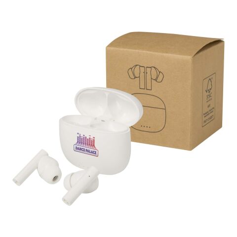 Auriculares True Wireless Bluetooth® de plástico reciclado con almohadillas de silicona "Alterf" Estándar | Blanco | sin montaje de publicidad | no disponible | no disponible