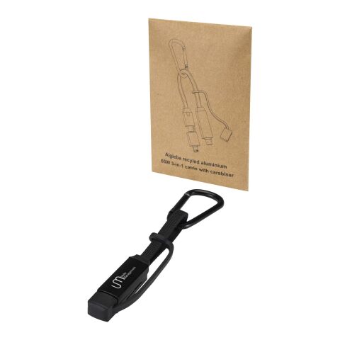 Cable de carga Algieba de 65 W, 3 en 1, de aluminio reciclado con mosquetón Negro