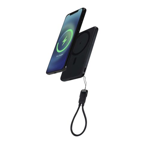 Batería externa magnética SMART de 5000 mAh fabricada con plástico reciclado y con cordón Negro