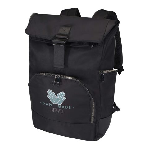Mochila para portátil de 15&quot; enrollable de material reciclado GRS de 18 l &quot;Rhine&quot; Estándar | Negro brillante | sin montaje de publicidad | no disponible | no disponible | no disponible