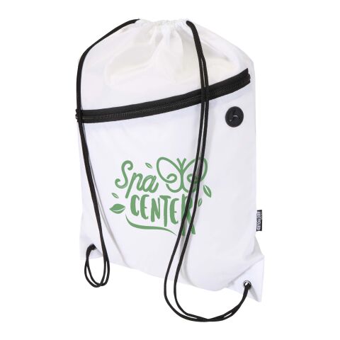 Bolsa con cordón Oriole de RPET con bolsillo frontal con cremallera, 5 l blanco