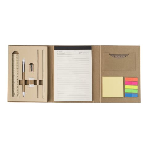 Carpeta de cartón con material de escritura.