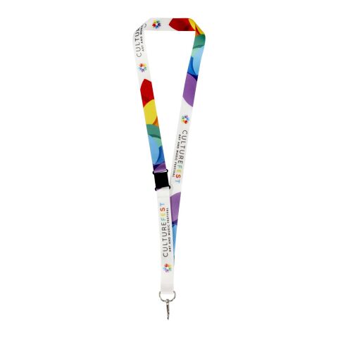 Lanyard de RPET con sublimación y cierre de seguridad &quot;Lois&quot; Negro intenso-Blanco | 10mm | Sublimación | all over, front | 10 mm x 900 mm