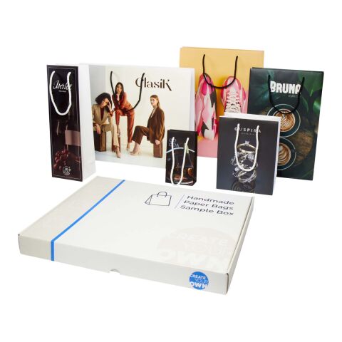 Caja de muestra de bolsas de papel integra hechas a mano blanco | sin montaje de publicidad