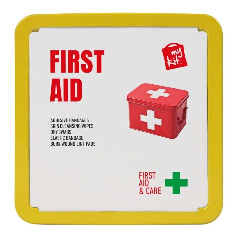 Kit de primeros auxilios en caja metálica &quot;MyKit&quot; Amarillo | sin montaje de publicidad