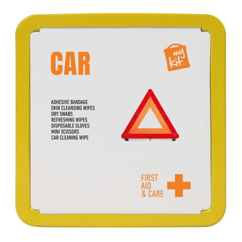 Kit de primeros auxilios para el coche en caja metálica &quot;MyKit&quot; Amarillo | sin montaje de publicidad