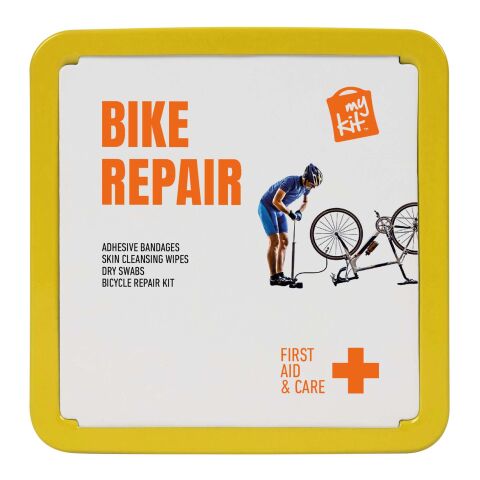 Kit de reparación de bicicletas en caja metálica &quot;MyKit&quot; Amarillo | sin montaje de publicidad