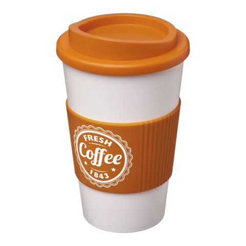 Vaso térmico Americano® de 350 ml con agarradera Transparente-Naranja | Impresión De Pantalla 1 color | envolvente | 228 mm x 73 mm