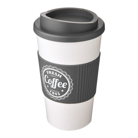 Vaso térmico Americano® de 350 ml con agarradera Blanco-Gris | sin montaje de publicidad | no disponible | no disponible
