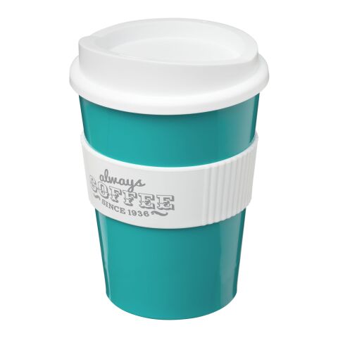 Vaso Brite-Americano® medio de 300 ml con agarradera Azul aqua-Blanco | sin montaje de publicidad | no disponible | no disponible