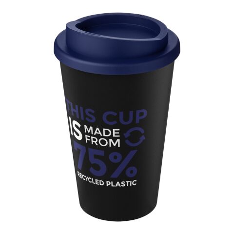 Vaso reciclado de 350 ml &quot;Americano Eco&quot; Negro intenso-Azul | Impresión De Pantalla 1 color | envolvente | 228 mm x 73 mm