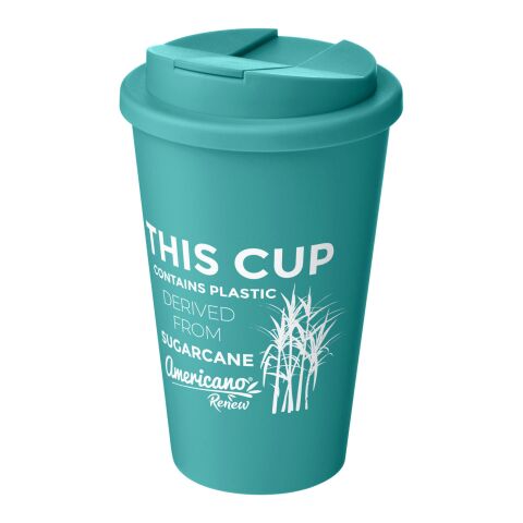 Vaso con aislamiento de 350 ml con tapa antigoteo &quot;Americano®­­ Renew&quot; Azul arrecife | Impresión De Pantalla 1 color | envolvente | 228 mm x 73 mm