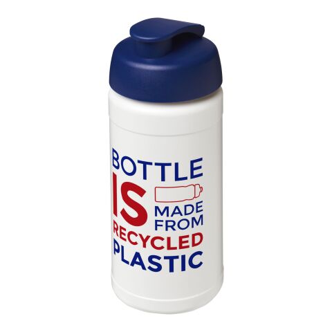 Bidón deportivo con tapa Flip de material reciclado de 500 ml &quot;Baseline&quot; Blanco-Azul | sin montaje de publicidad | no disponible | no disponible