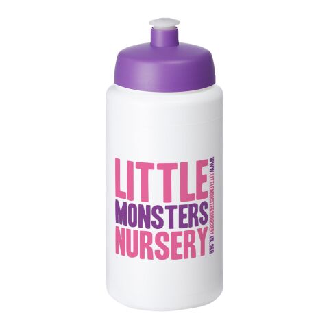 Bidón deportivo con tapa de 500 ml con asa &quot;Baseline® Plus&quot; Blanco-Morado | sin montaje de publicidad | no disponible | no disponible