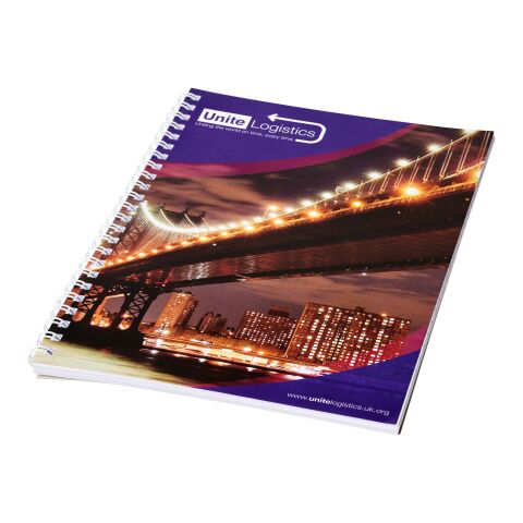 Cuaderno con espiral A4 con cubierta trasera impresa &quot;Desk-Mate®&quot; blanco | 50 pages | sin montaje de publicidad | no disponible | no disponible