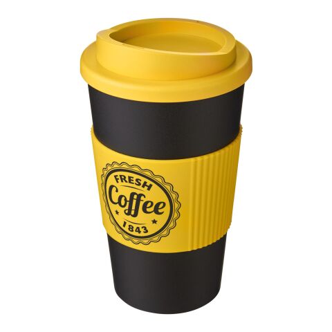 Vaso con aislamiento de 350 ml con agarradera &quot;Americano®&quot; Amarillo-Negro intenso | Impresión De Pantalla 1 color | vaso | 228 mm x 73 mm