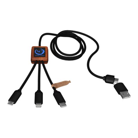 Cable de carga 3 en 1 de PET reciclado con logo retroiluminado y estuche cuadrado de madera "SCX.design C38"