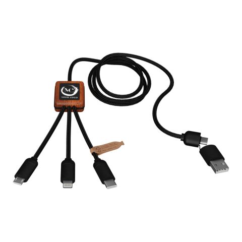 Cable de carga 3 en 1 de PET reciclado con logo retroiluminado y estuche cuadrado de madera "SCX.design C38"