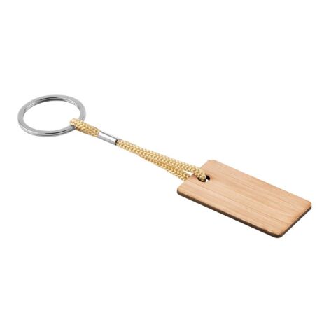 HOPPS. Llavero rectangular de bambú con cordón de PET Beige | sin montaje de publicidad