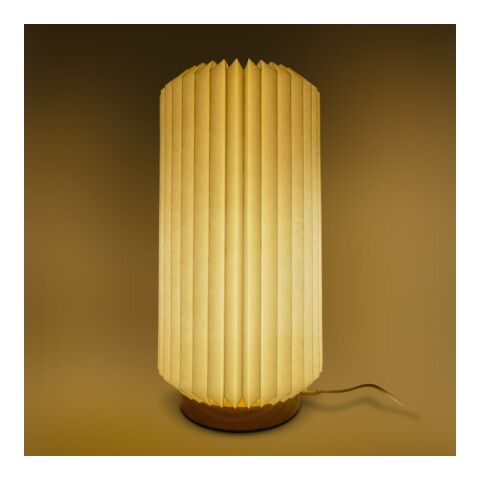 Lámpara LED de papel plegable Coollux Aurora Tall sobre base de madera, 32cm