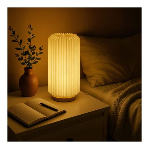 Lámpara LED de papel plegable Coollux Aurora Tall sobre base de madera, 32cm Natural