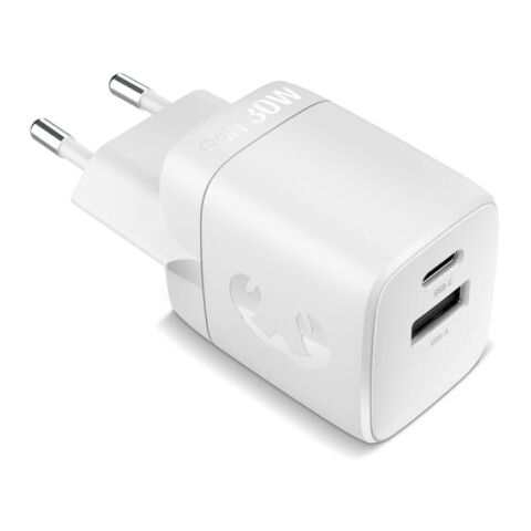 Fresh 'n Rebel Cargador rápido 30W GaN USB-C y USB-A gris claro | sin montaje de publicidad