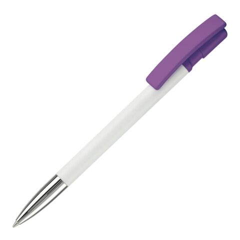 Bolígrafo Nash punta de metal HC Blanco-Transparente morada | Tampografía 1 color | on the clip | 30 mm x 5 mm | no disponible