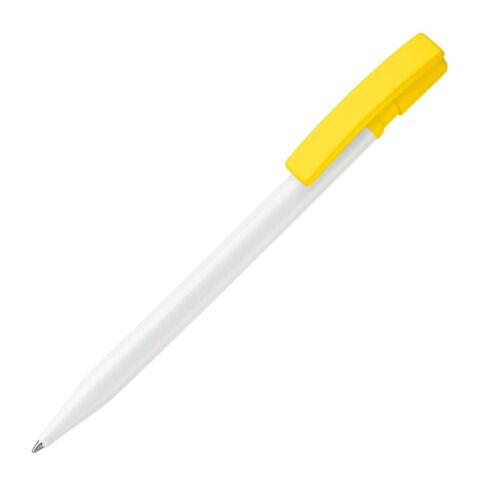 Bolígrafo Nash opaco Blanco-Amarillo | Tampografía 1 color | on the clip | 30 mm x 5 mm | no disponible