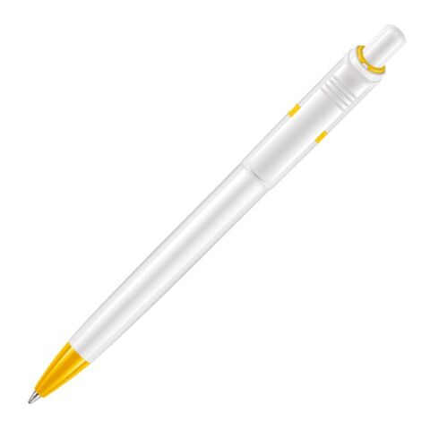 Bolígrafo Ducal opaco Blanco-Amarillo | Impresión De Pantalla 1 color | 90 grados del clip | 40 mm x 25 mm | no disponible