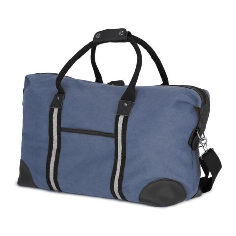 Bolsa de fin de semana de lona de algodón reciclado Harper Azul / Blanco | sin montaje de publicidad | no disponible | no disponible