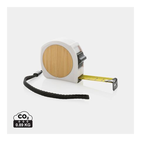Flexómetro de bambú FSC® de plástico reciclado RCS 5M/19mm blanco | sin montaje de publicidad | no disponible | no disponible