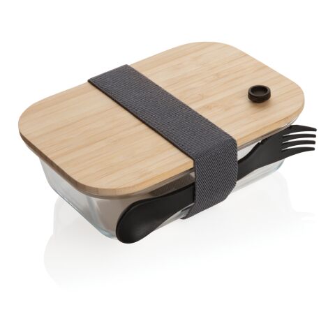 Recipiente de vidrio bento con tapa de bambú