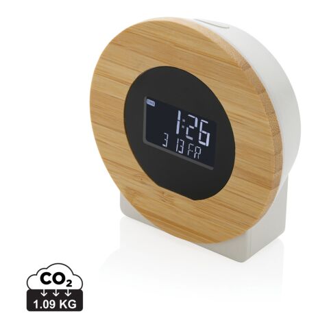 Reloj de escritorio Utah RCS rplastic y bambú FSC® LCD marrón | sin montaje de publicidad | no disponible | no disponible