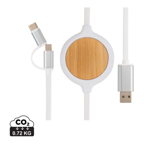 Cable 3 en 1 con cargador inalámbrico de bambú de 5W