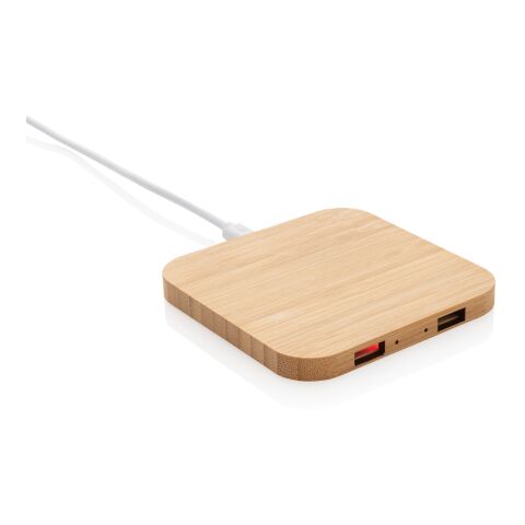 Cargador inalámbrico de 5W de bambú certificado FSC® con USB
