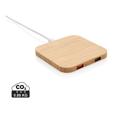 Cargador inalámbrico de 5W de bambú certificado FSC® con USB marrón | sin montaje de publicidad | no disponible | no disponible