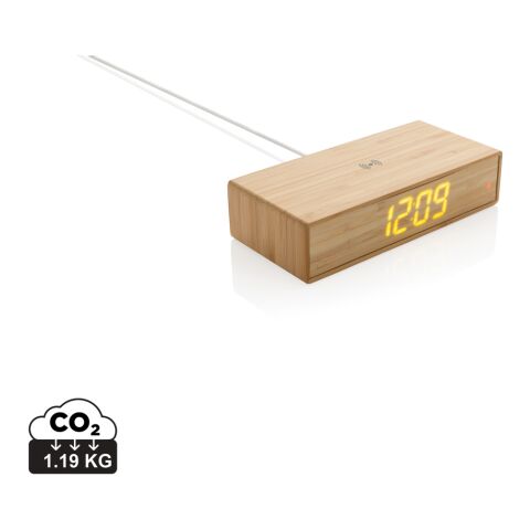 Despertador de bambú con cargador inalámbrico de 5W marrón | sin montaje de publicidad | no disponible | no disponible