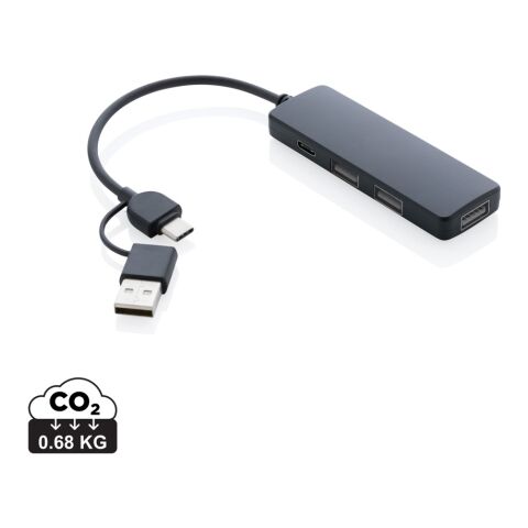 Puerto USB RCS de plástico reciclado con doble entrada negro | sin montaje de publicidad | no disponible | no disponible