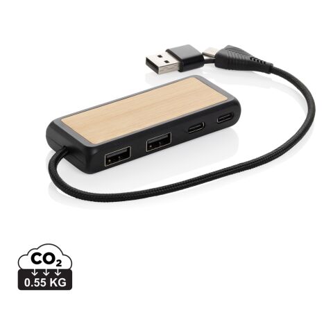 Hub USB Link RCS doble entrada de bambú y plástico reciclado negro | sin montaje de publicidad | no disponible | no disponible