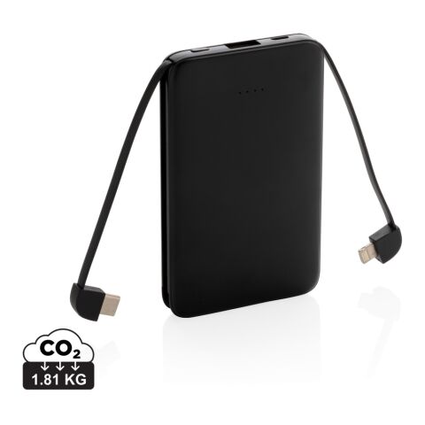 Powerbank 5.000 mAh de bolsillo con cables integrados negro | sin montaje de publicidad | no disponible | no disponible