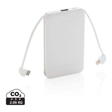 Powerbank 5.000 mAh de bolsillo con cables integrados blanco | sin montaje de publicidad | no disponible | no disponible