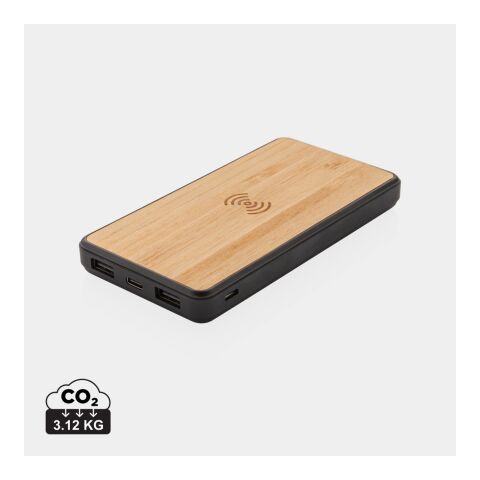 Powerbank 8000 mAh inalámbrico FSC®&amp; RCS Rplastic marron | sin montaje de publicidad | no disponible | no disponible