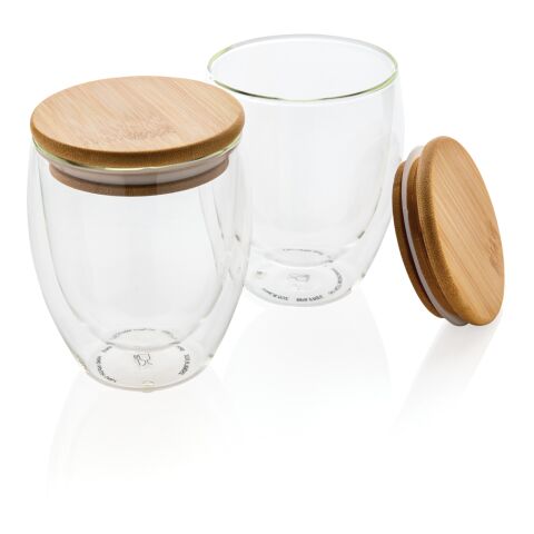 Vidrio de borosilicato de doble pared con tapa de bambú 250m